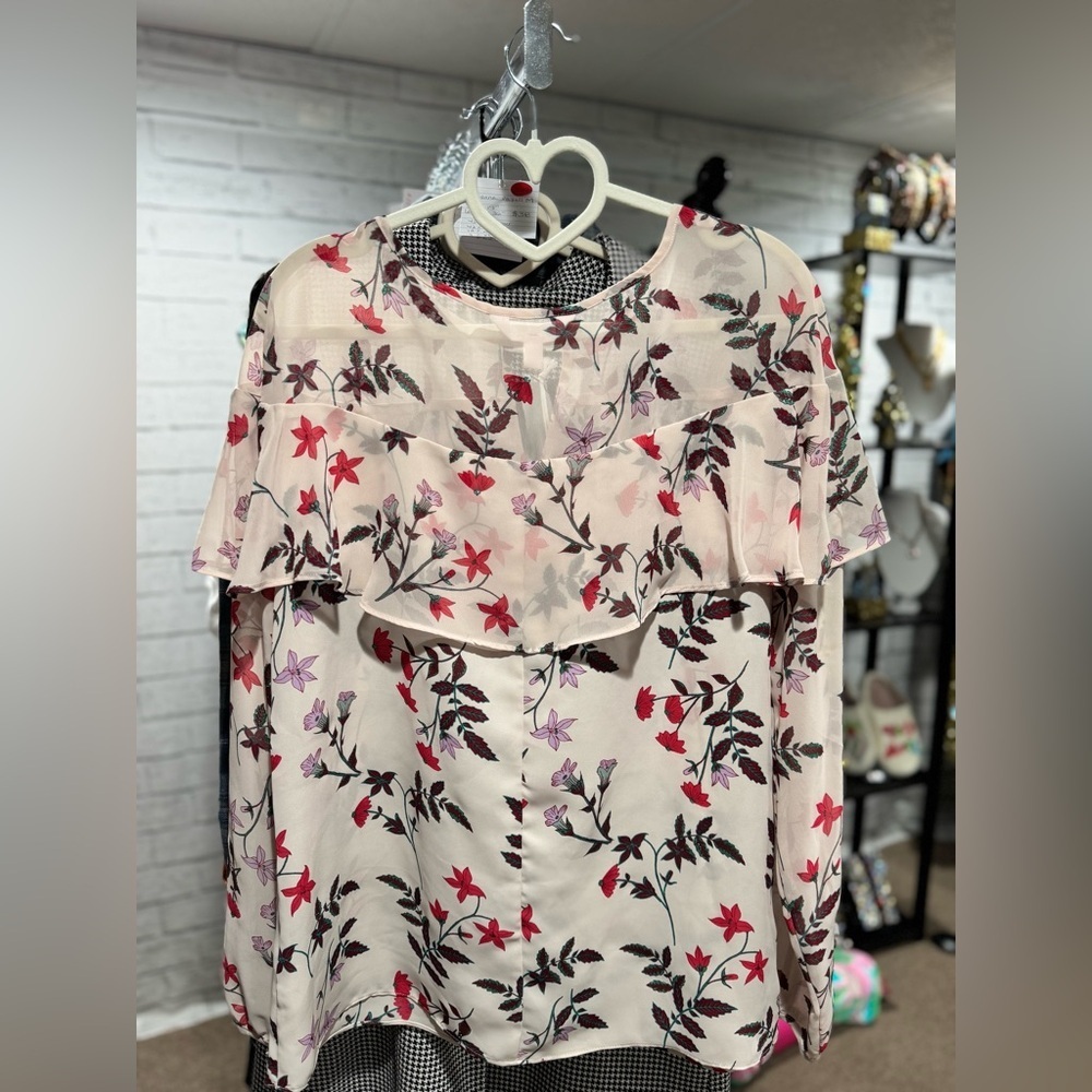 340. Lauren Conrad Floral Glitter Blouse in Midnight Garden M - Picture 3 of 6